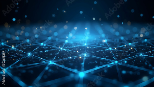 Digital Background Crystal-like geometric grid with code fragments glowing in between