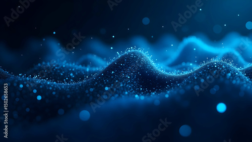 Digital Background Abstract blue fractal shapes connect like data points over a dark field