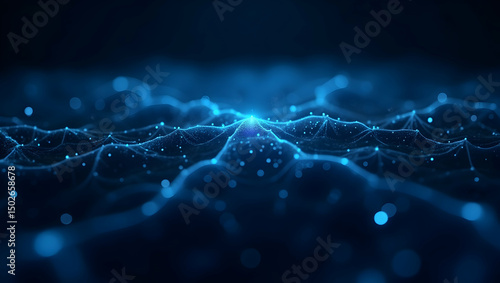 Digital Background Abstract blue fractal shapes connect like data points over a dark field