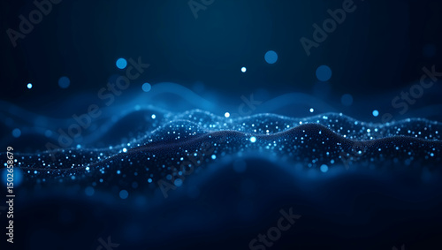Digital Background Abstract blue fractal shapes connect like data points over a dark field