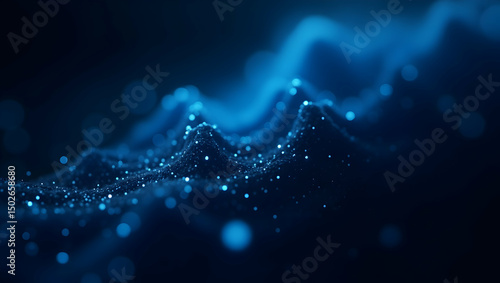 Digital Background Abstract blue fractal shapes connect like data points over a dark field