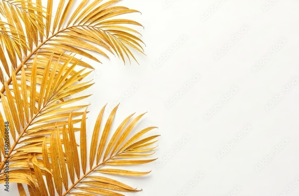 Fototapeta premium Golden tropical palm leaves monsters on a white background. minimum concept