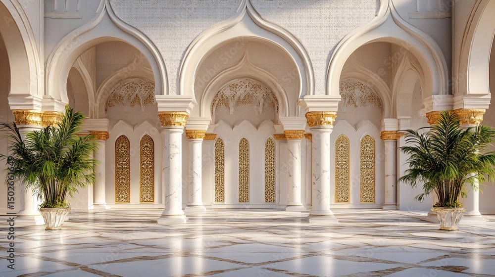 Obraz premium Grand Palace Courtyard: Opulent Marble and Golden Arches