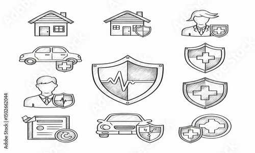 set of vector icons of house and protection