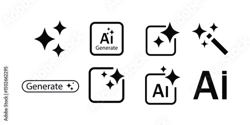 Generative AI logo icon with star and square icon. Artificial intelligence and Machine learning sign icon concept. Tools for generate from the text. Icon element for app and web.