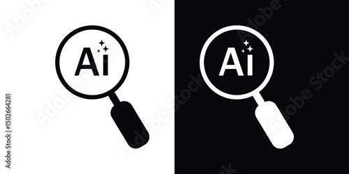 AI-search icon with A magnifying glass with stars. AI Searching or finding and analysis by Machine learning. Artificial intelligence technology. Icon element for application and web.