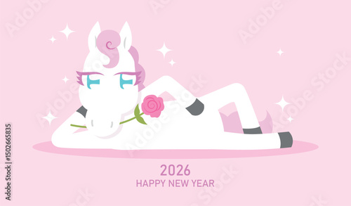 Funny anthropomorphic zodiac horse. Chinese new year of the horse, or lunar new year 2026 greeting card illustration. Beautiful horse new year card.