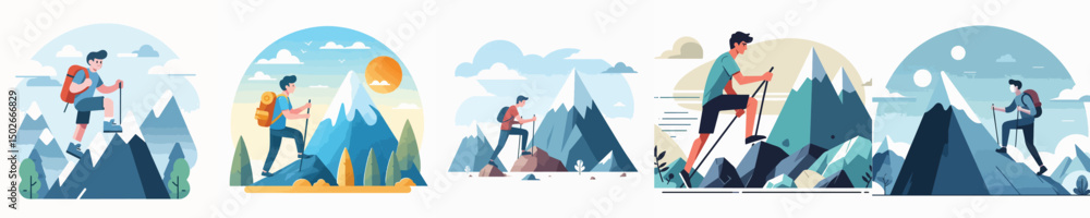 Naklejka premium vector of a young man climbing a mountain