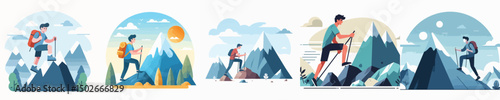 vector of a young man climbing a mountain