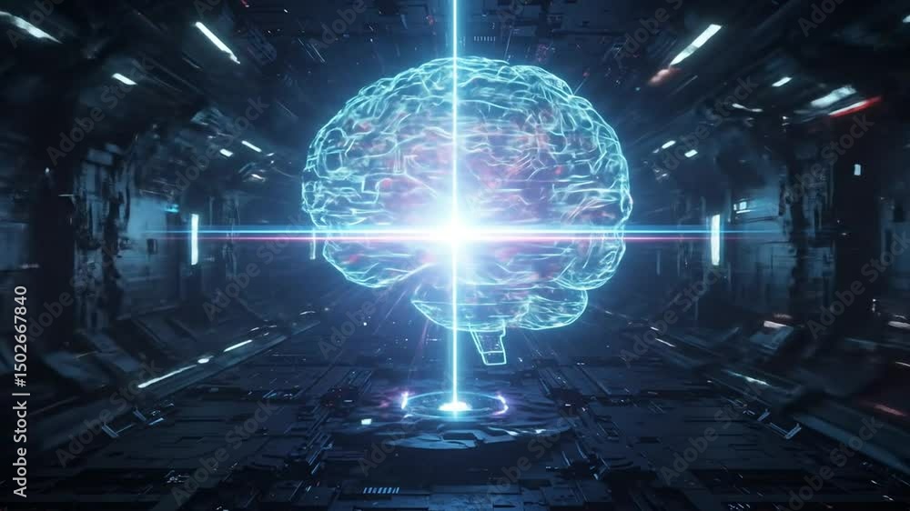 Digital brain projection in futuristic laboratory Digital brain projection in futuristic laboratory