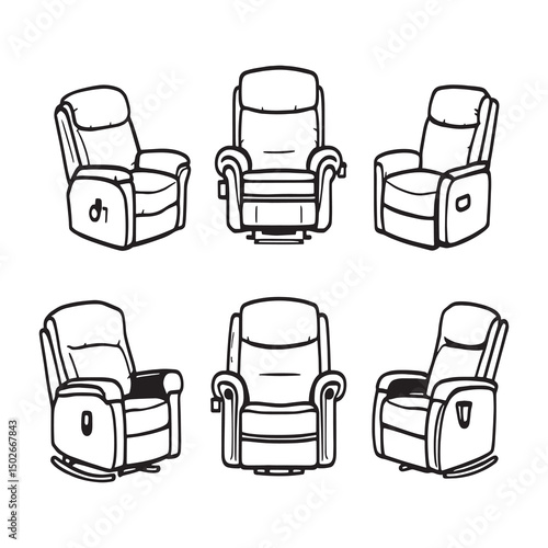 Minimalist outline drawing of cozy recliner chair furniture