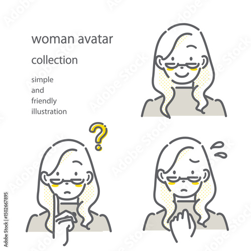 女性の表情セット　シンプルでお洒落な線画イラスト