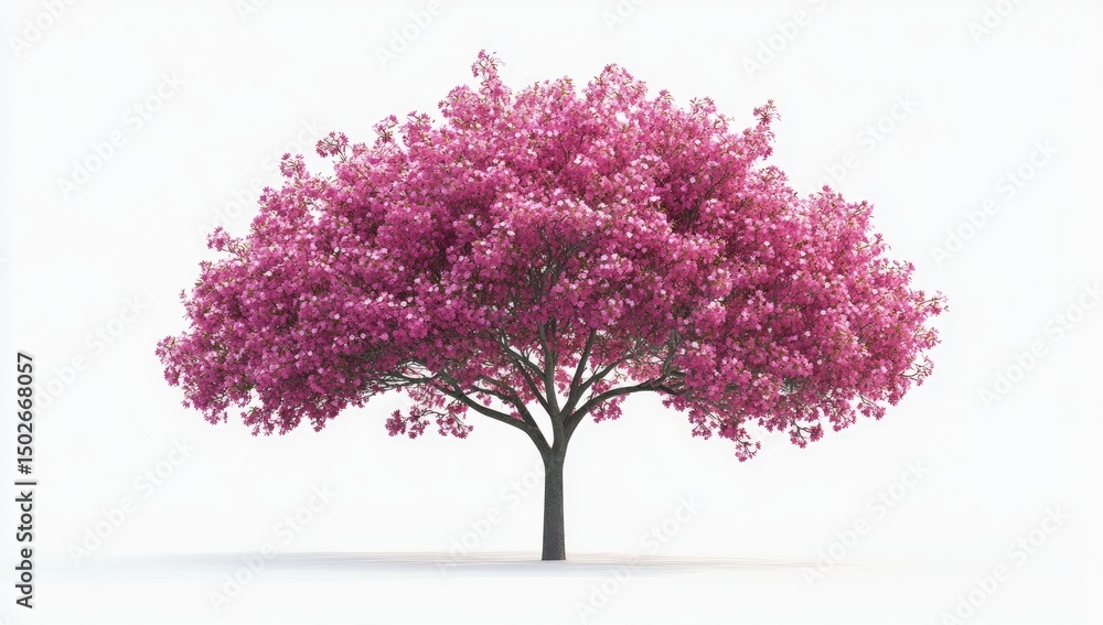 Obraz premium Pink flowering tree against white background (1)
