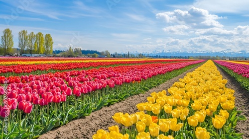 Wallpaper Mural Vibrant Spring Tulip Fields with Mountain Vista Torontodigital.ca