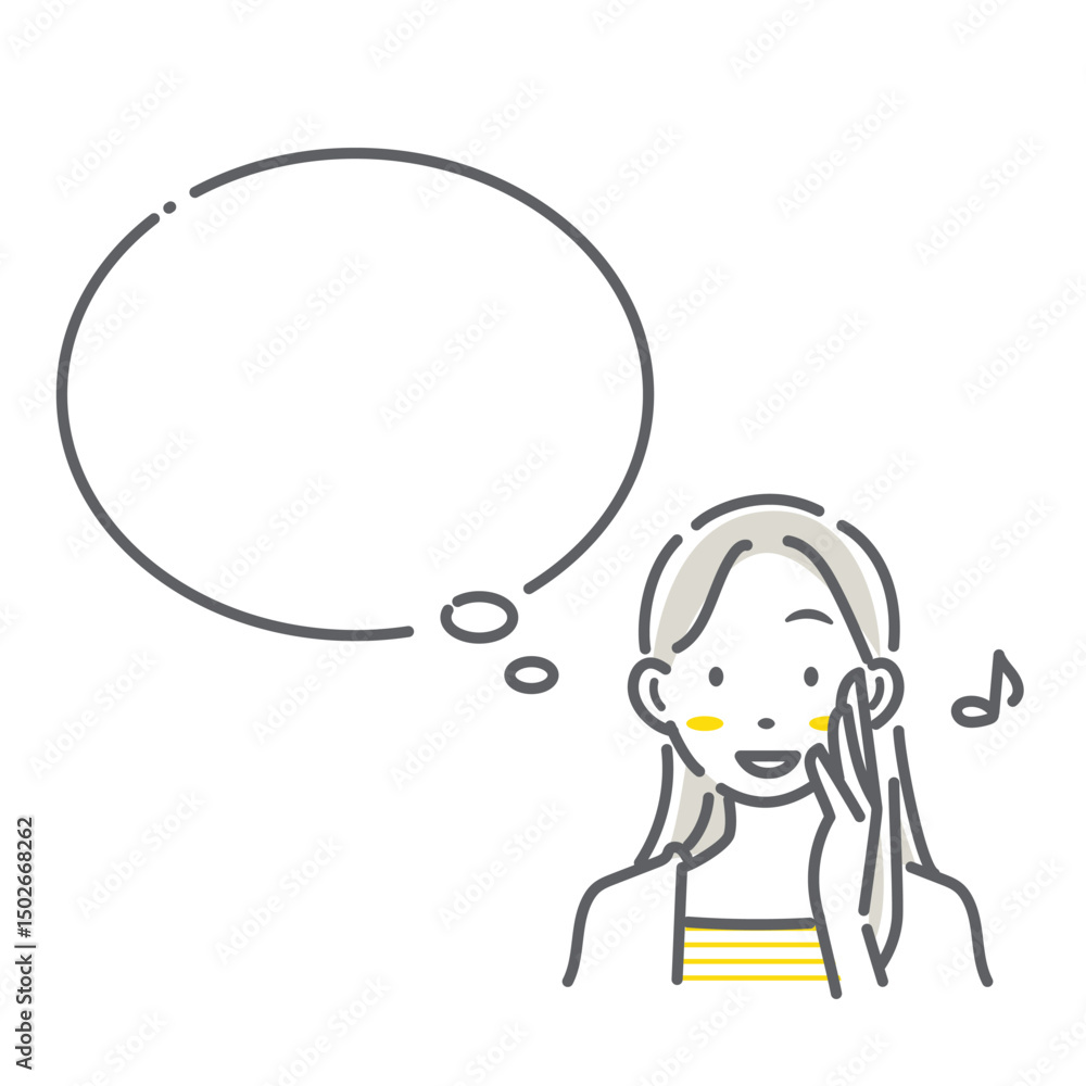 笑顔の女性と吹き出しのセット シンプルでお洒落な線画イラスト 笑顔の女性と吹き出しのセット シンプルでお洒落な線画イラスト