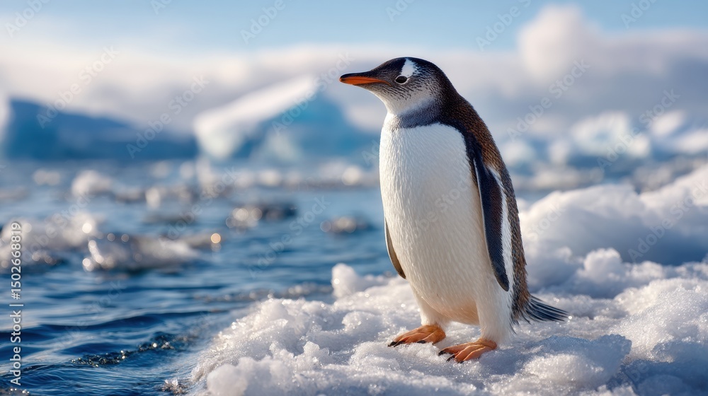 Fototapeta premium A Penguin Standing on Ice in Antarctica