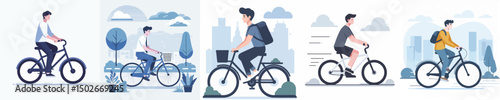 vector of a young man riding a bicycle