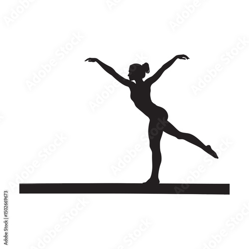 A gymnast balancing on a beam black silhouette