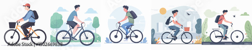 vector of a young man riding a bicycle