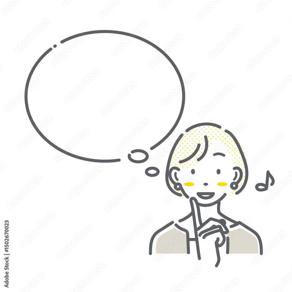 笑顔の女性と吹き出しのセット シンプルでお洒落な線画イラスト 笑顔の女性と吹き出しのセット シンプルでお洒落な線画イラスト
