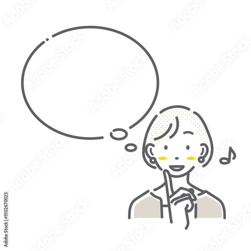 笑顔の女性と吹き出しのセット　シンプルでお洒落な線画イラスト