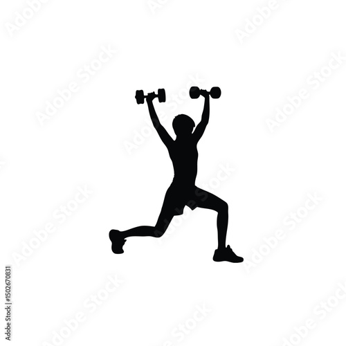 silhouette of person lifting dumbbells on white background