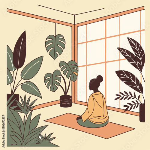 a women yoga a home vactor poster