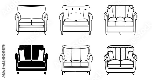 Modern Sofa Vector – Furniture Icon in Flat Style