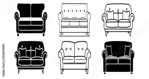 Modern Sofa Vector – Furniture Icon in Flat Style