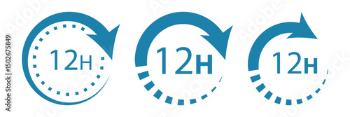 12 hours or half day icon with circle arrow. Shipping delivery symbol. Special offer sign. Discount pictogram. Customer service label.