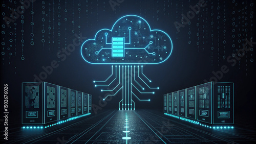 ai image based around AI and data storage in cloud black Background