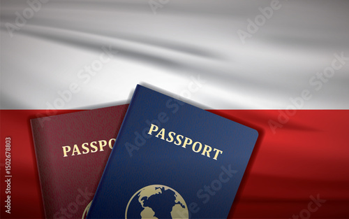 Poland Passports with Flag of Poland Background	