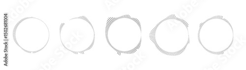Radial sound wave icons set PNG. Circular audio and voice patterns with wavy beams, sunburst shapes, and music equalizer elements isolated