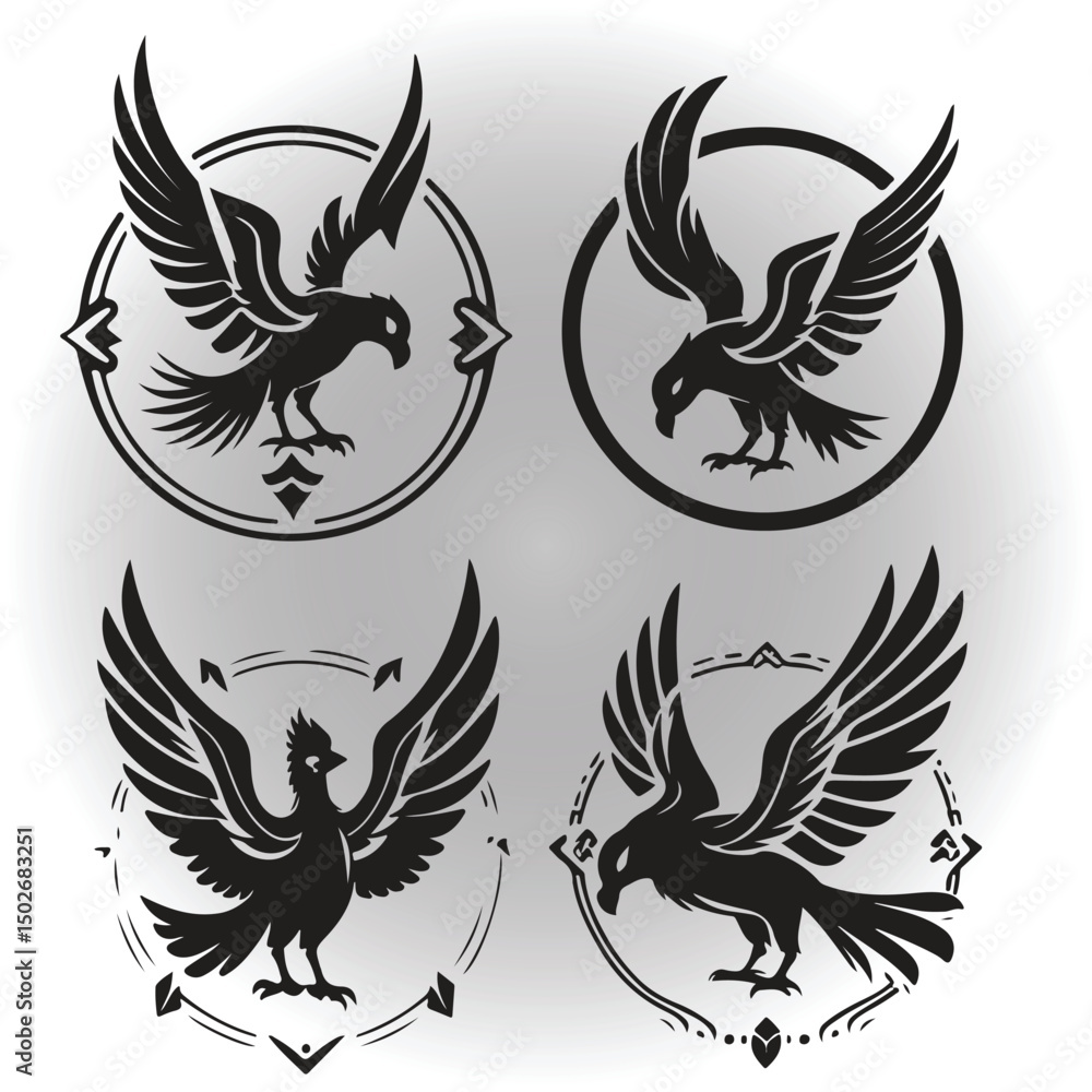 Fototapeta premium Brid four silhouette style logo and tattoo illustration designs 