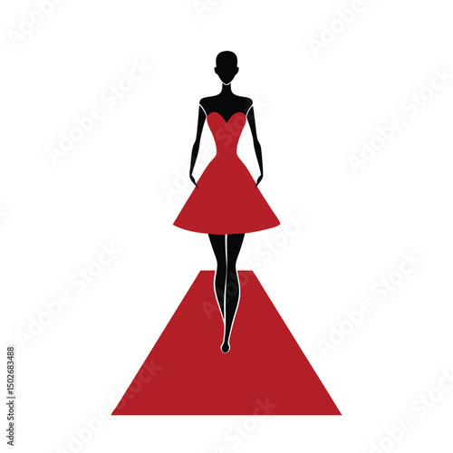 Silhouette of a fashion model in a red dress walking the red carpet stylishly