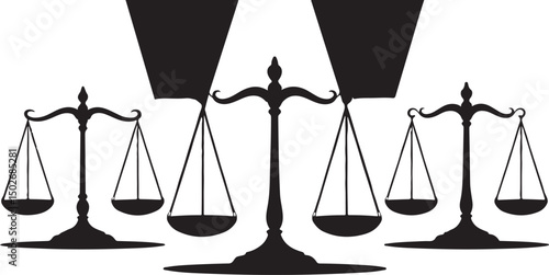 Justice Balance Scales Silhouette Set – Legal Symbol Illustration in Black and White Vector Style


