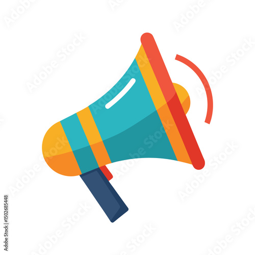 Colorful flat design megaphone icon representing announcement public relations marketing and promotion