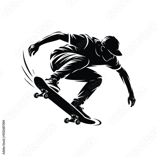 Vector Skater in Action Silhouette Art & Illustration