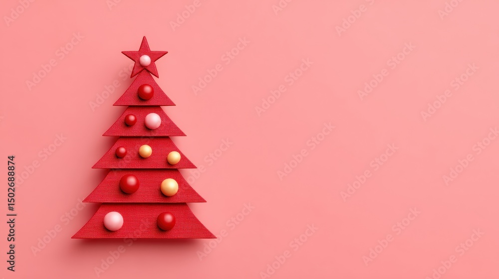 Red Christmas tree with a glowing star topper against a dark background, festive holiday decoration. Red Christmas tree with a glowing star topper against a dark background, festive holiday decoration.