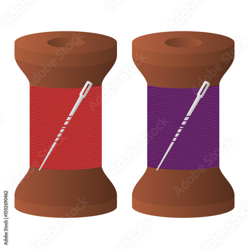 Spool of Thread and Needle for Sewing Vector. Spool of Wooden Thread with Needle Inserted. Simple Sewing Equipment.