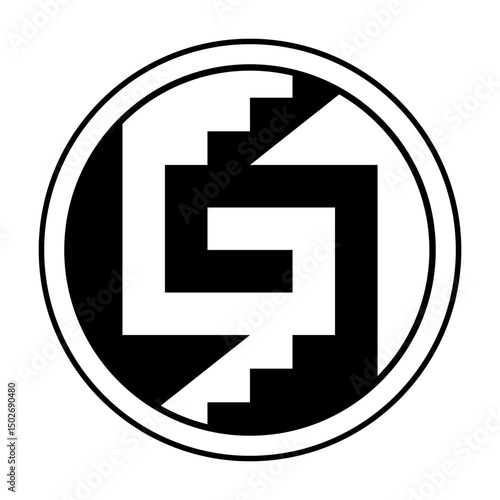 Xicalcoliuhqui, a stepped fret pattern and common traditional Mesoamerican motif, composed of steps, connected to a spiral. Used on Aztec shields, jewelry, as textile patterns and for other purposes.