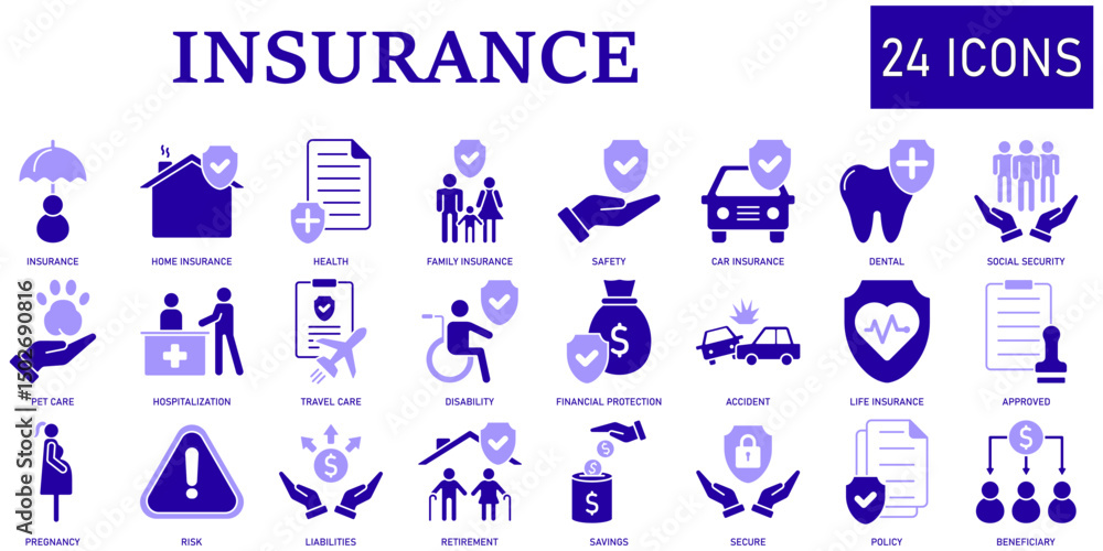 Fototapeta premium Set of insurance Icons or symbols Vector fully editable file.