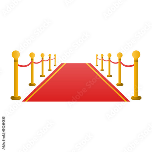 Red Carpet and Golden Barriers of Awards Ceremonies Vector. Red Carpet of Ceremonial Event.