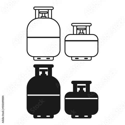 Cylinder Gas Tank Flat Black and Outline Style. Simple Fuel Gas Tank Icon.