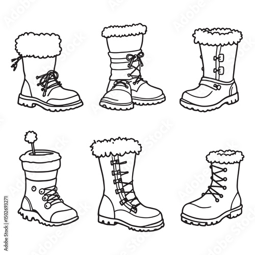 Winter boots line art vector for cold season fashion