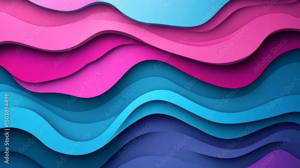 Abstract Layered Waves: Vibrant Pink and Blue Hues Abstract Layered Waves: Vibrant Pink and Blue Hues