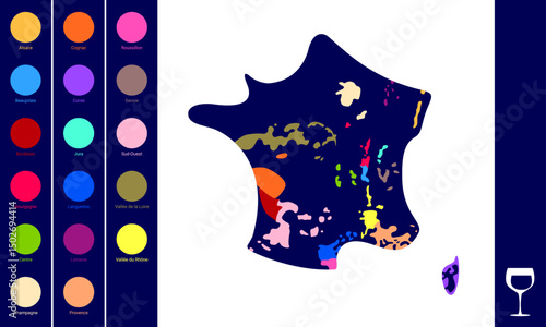 Colorful wine regions map of France