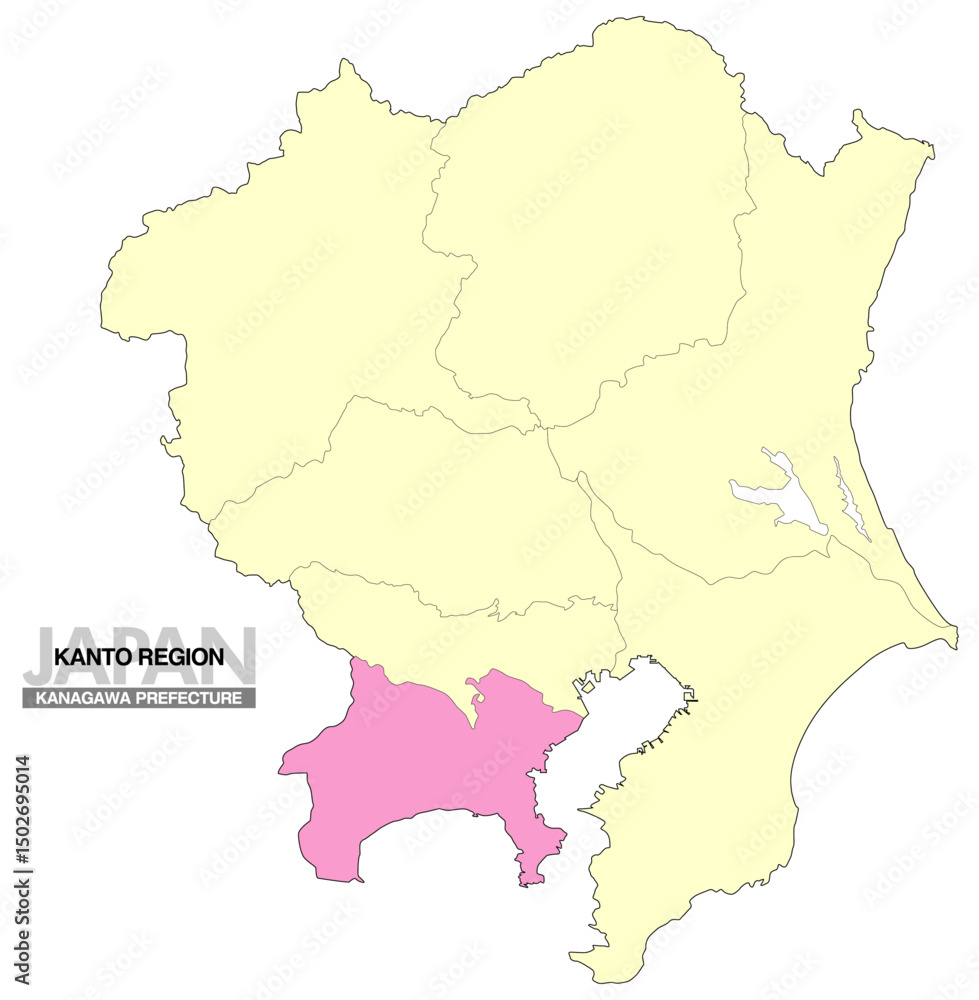 Obraz premium 日本地図 関東地方 神奈川県 県境有り 02