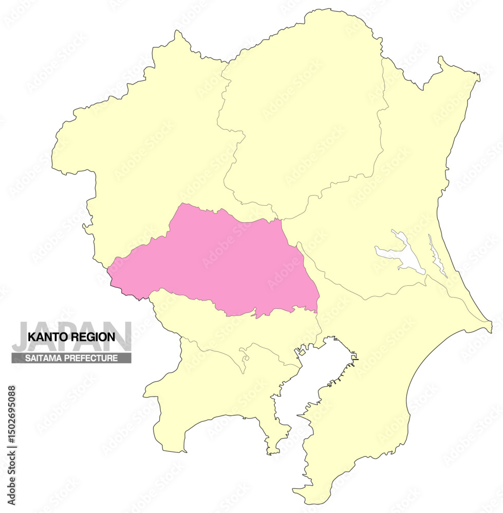 Fototapeta premium 日本地図 関東地方 埼玉県 県境有り 02