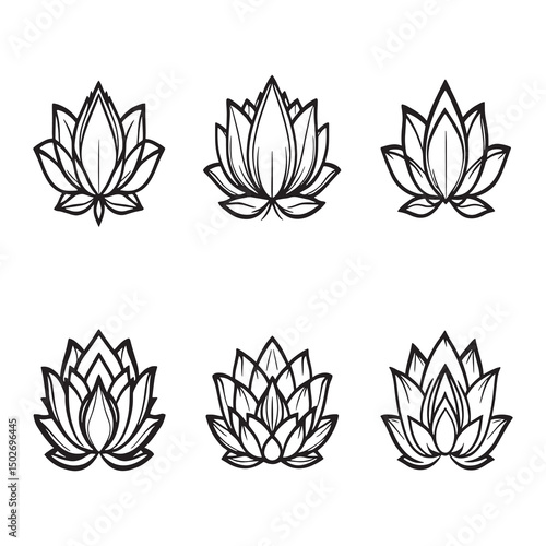 Minimalist Lotus Blossom Outline Vector Drawing Artwork